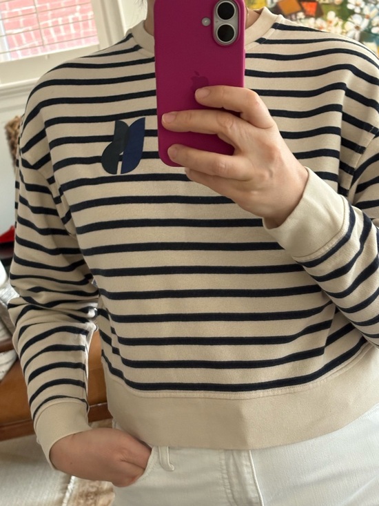 ba&sh Tops - ba&sh Navy and Cream Lightweight Striped Sweatshirt